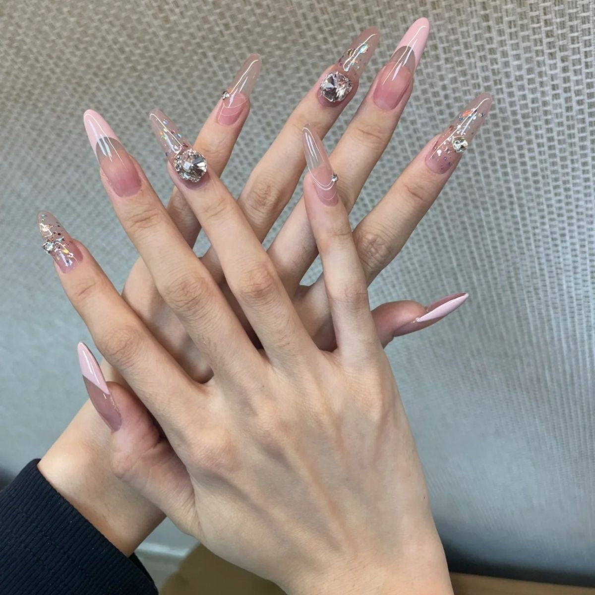 Pink French style high-level stick diamonds thousand gold handmade wearing nails