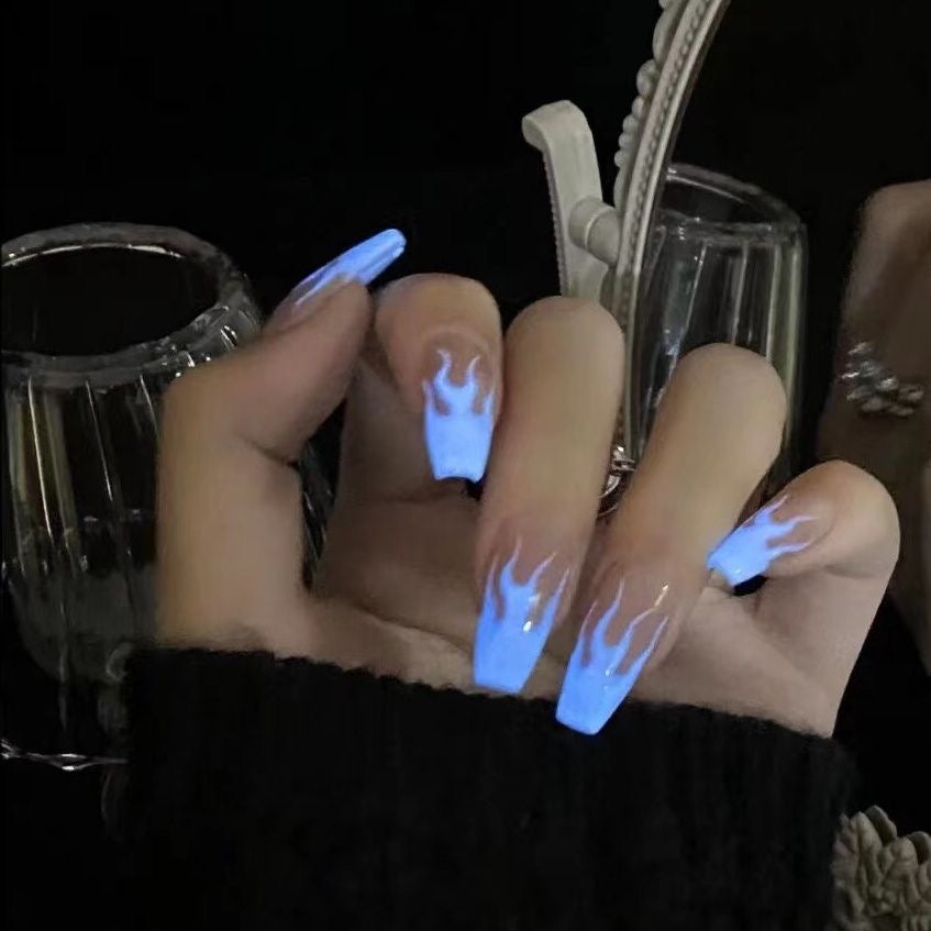 Wear Nail Luminous Bounce Flame Luminous Nail Art Hand Painted Flame Nail Art