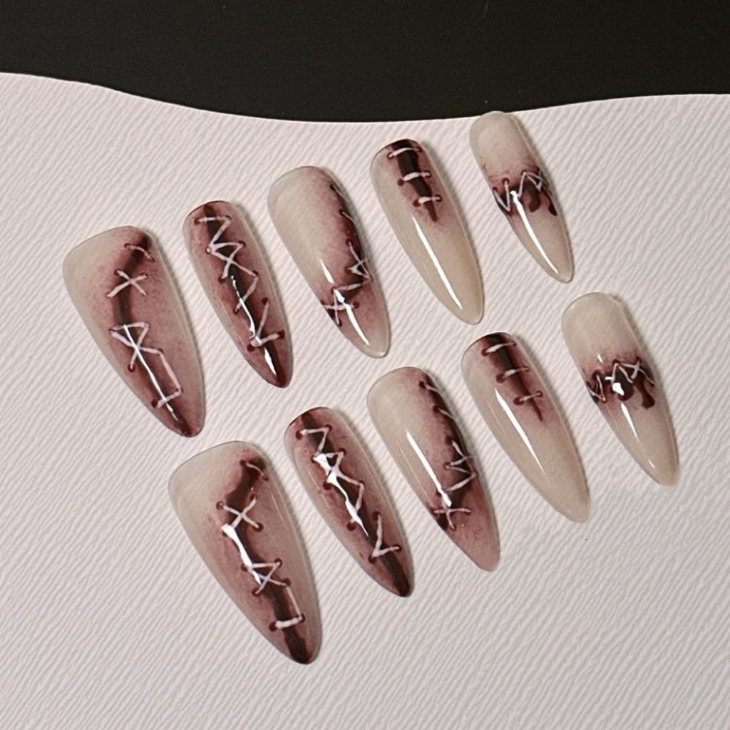 Wound Stitching Realistic Nail Art Simulation Wound Wear Nails Halloween Nail Art