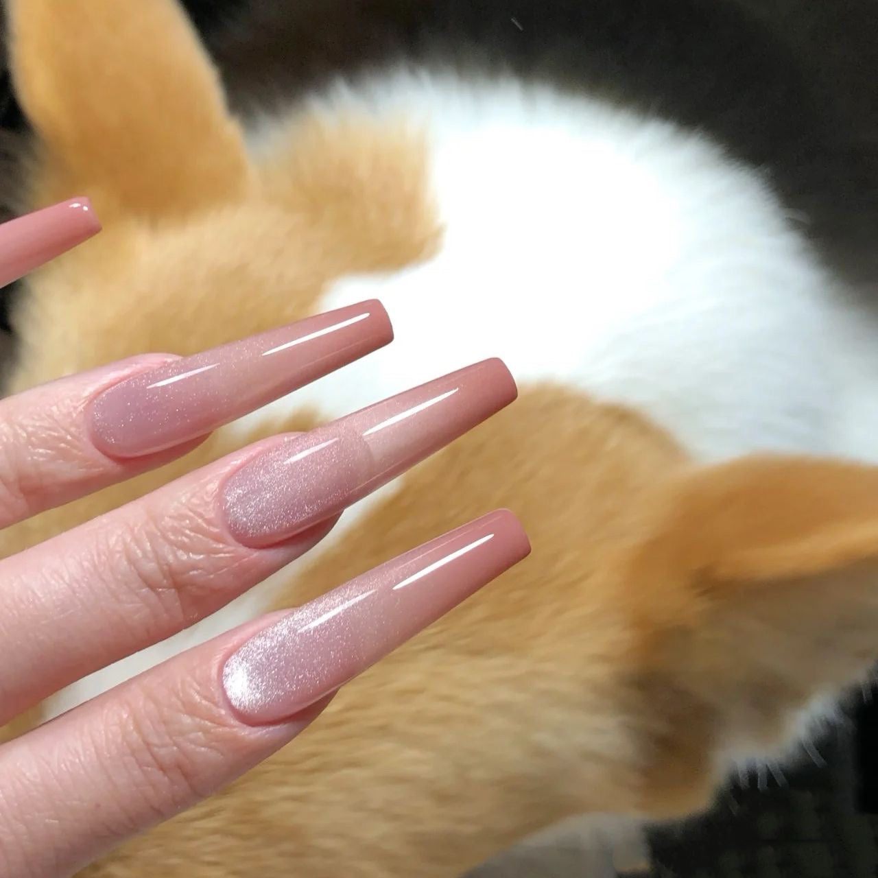 Temperament pure desire peach cat eye gradient nail pure handmade wear nail