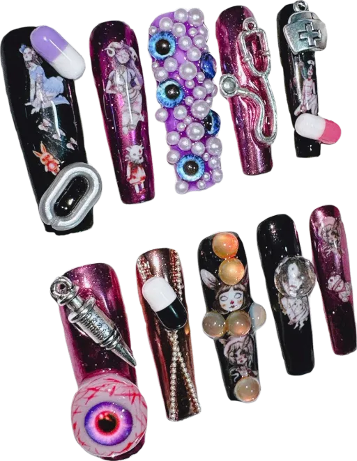 Halloween Wear Nails Deadly Nurse Handmade Reusable Nail Art